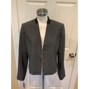 Elie Tahari Gray Wool Cropped Jacket W/ Leather Trim, Size 12